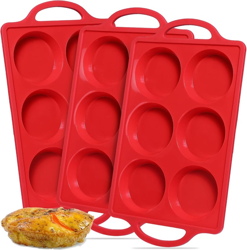 CAKETIME Muffin Top Pan Non Stick, 3 Inch Metal Frame Round Egg Baking Pan for Oven English Muffins, Whoopie Pies, Corn Bread, Egg Bites, Breakfast Sandwiches Tarts 3 Pack Red - Image 1